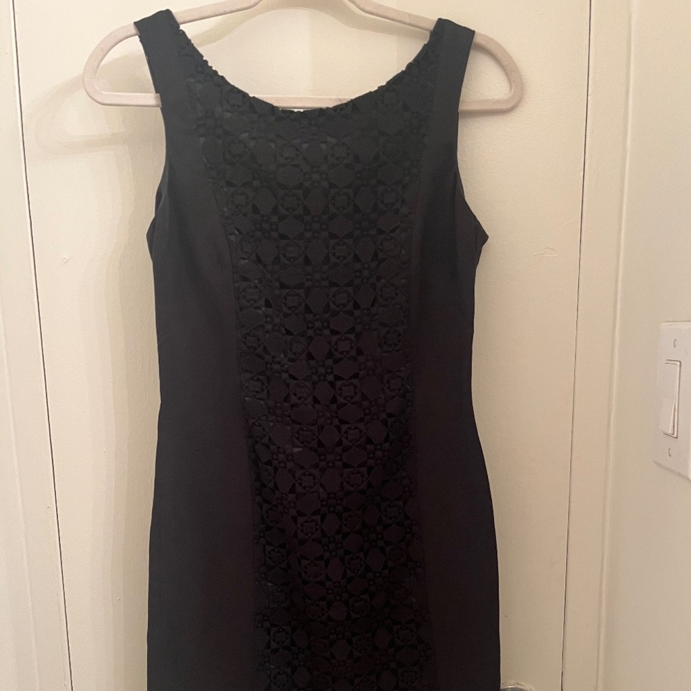 Black woven shift dress with V back